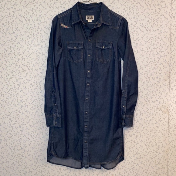 Vintage Diesel Dark Wash  / Button Down Collar Neckline Western Americana Dress - Picture 3 of 13